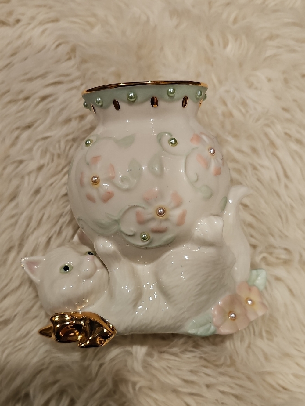 LENOX PETALS & PEARLS Kitty CAT Bud VASE - Kitten Easter Flower Pot NWT No Box